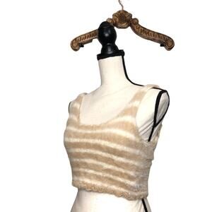 Urban Outfitters Top Fuzzy Furry Tank Neutral Stripe Crop 90's Y2K Medium